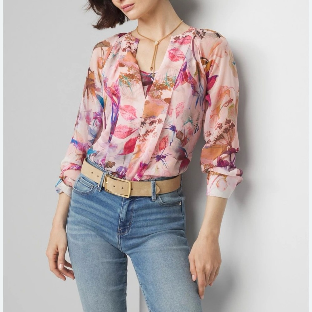 White House Black Market Chiffon Floral Blouse Size XXS